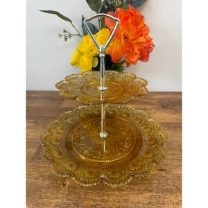 Vintage Brockway American Concord Amber Glass 2‎ Tier Serving Serving Stand